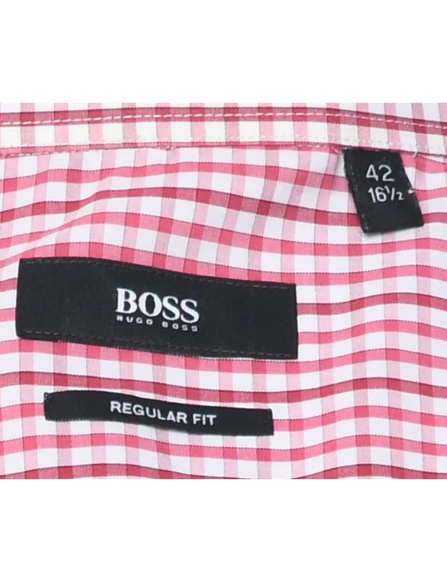 Hugo Boss Pale Pink & White Short-Sleeve Checked Shirt - L