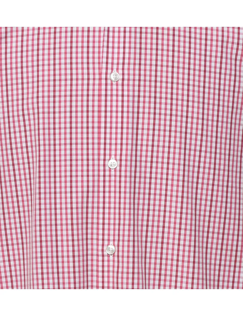 Hugo Boss Pale Pink & White Short-Sleeve Checked Shirt - L