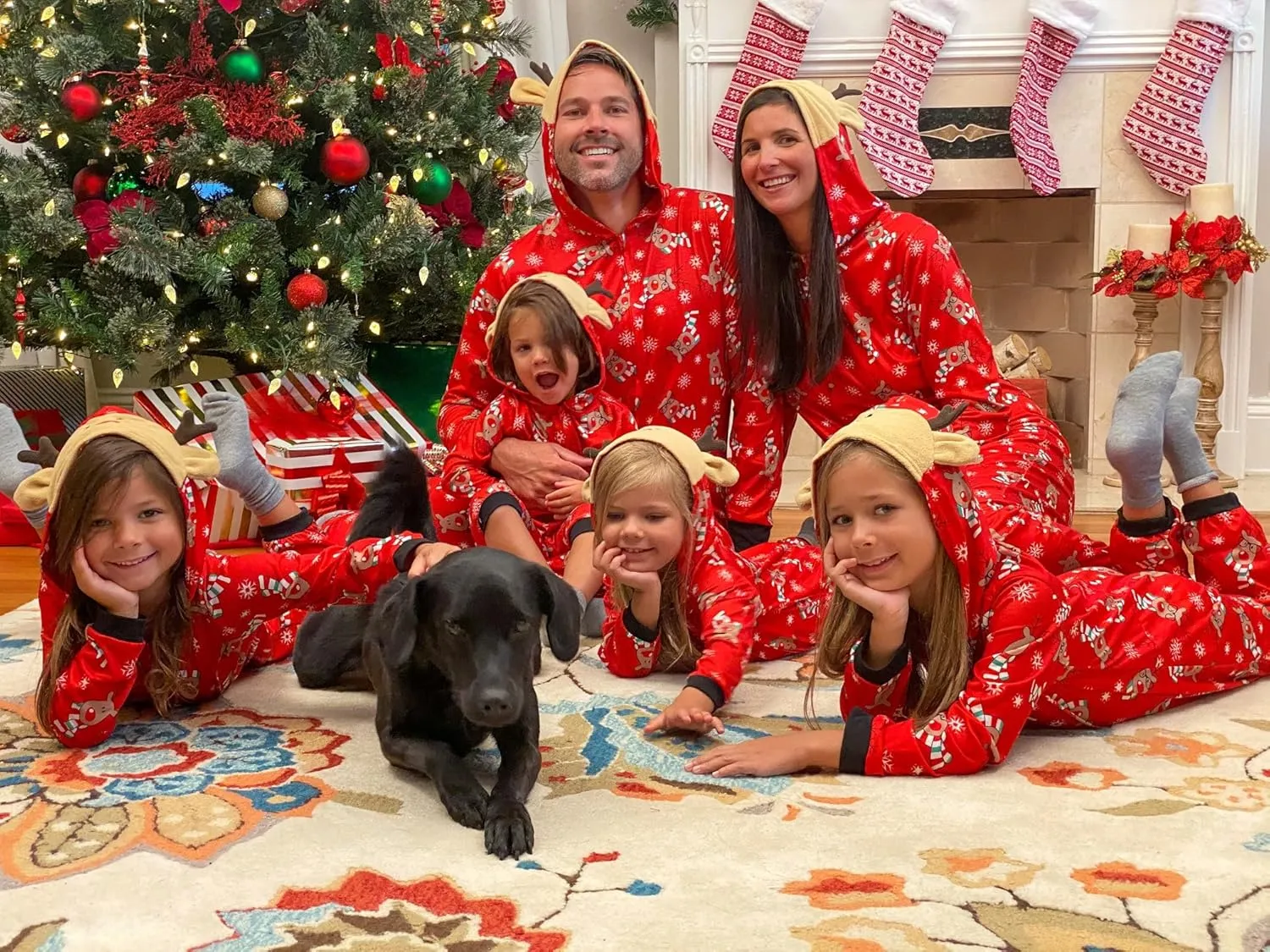 IFFEI Family Matching Christmas Pajamas Set One Piece Striped Hooded Sleepwear Santa Claus Elf Onesie Outfit