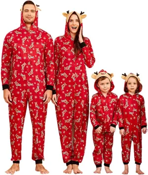 IFFEI Family Matching Christmas Pajamas Set One Piece Striped Hooded Sleepwear Santa Claus Elf Onesie Outfit