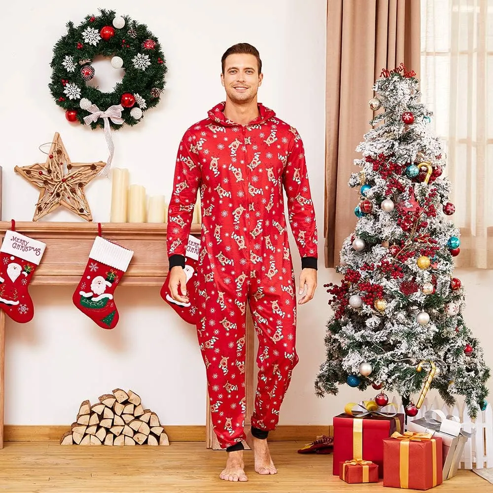 IFFEI Family Matching Christmas Pajamas Set One Piece Striped Hooded Sleepwear Santa Claus Elf Onesie Outfit