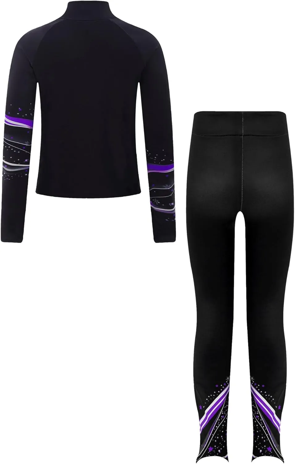 JEATHA Kids Girls Full Zip Fleece Jacket with Printed Athletic Leggings Pants Printed Figure Skating Training Outfits