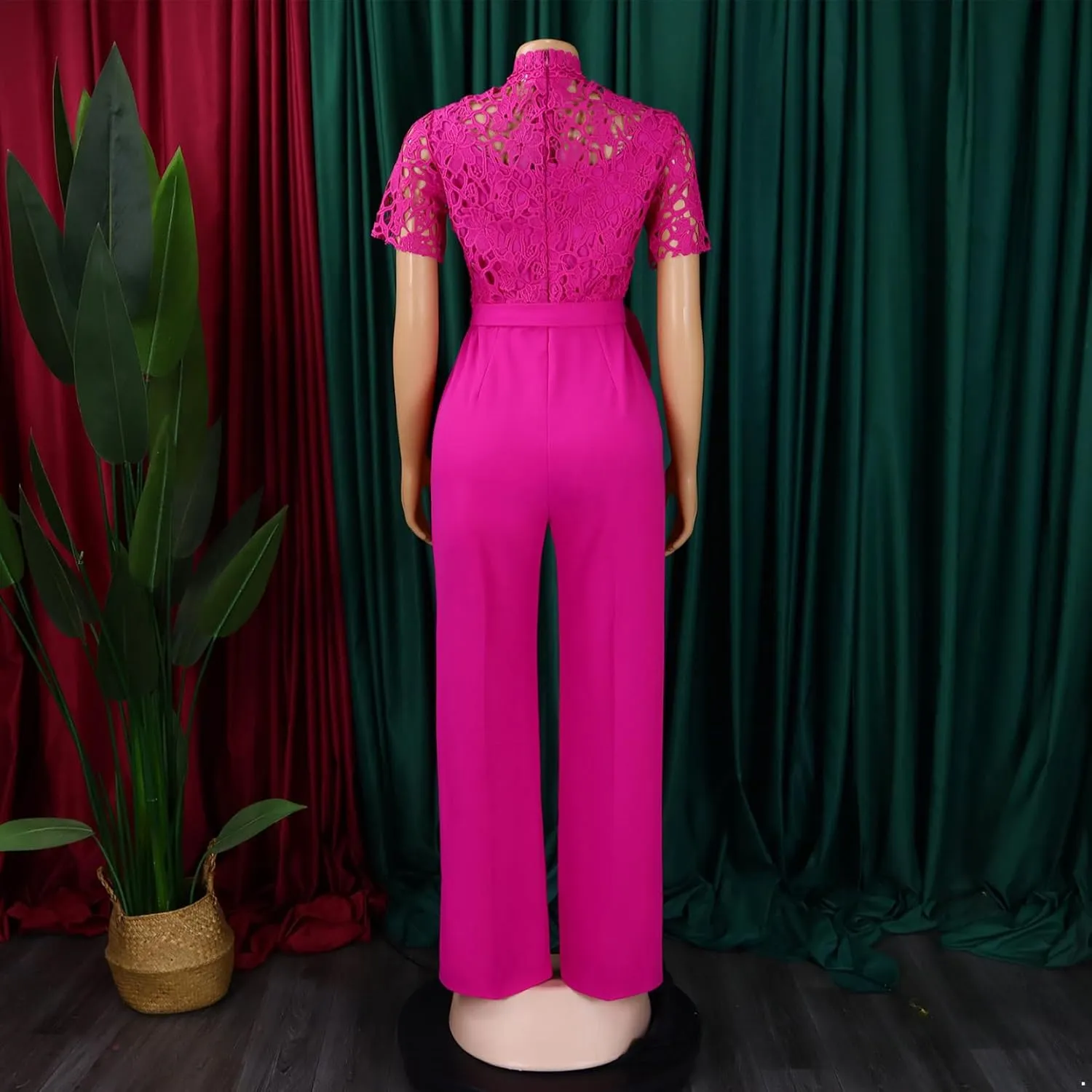Jelory Women Elegant Jumpsuit Casual Short Sleeves Lace Hollow Wide Leg Rompers Straight Long Pants Club Outfits