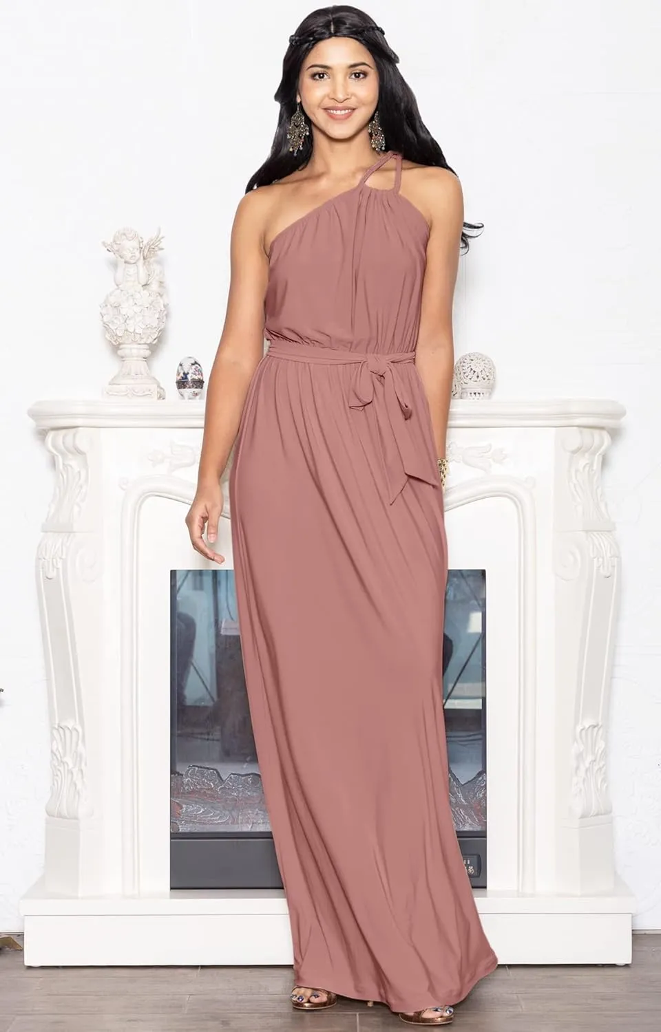 KOH KOH Womens Long Sleeveless One Shoulder Evening Summer Bridesmaid Maxi Dress