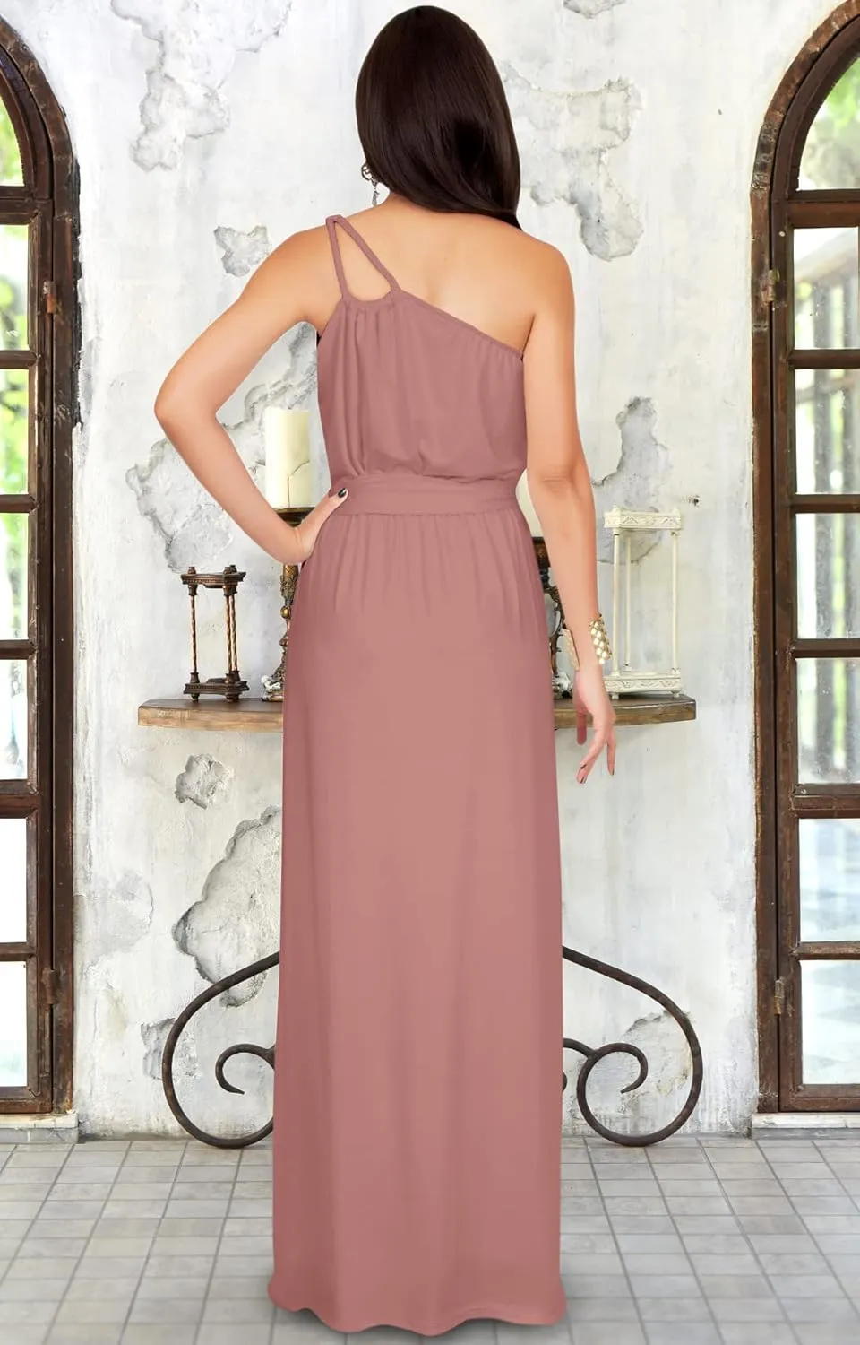 KOH KOH Womens Long Sleeveless One Shoulder Evening Summer Bridesmaid Maxi Dress