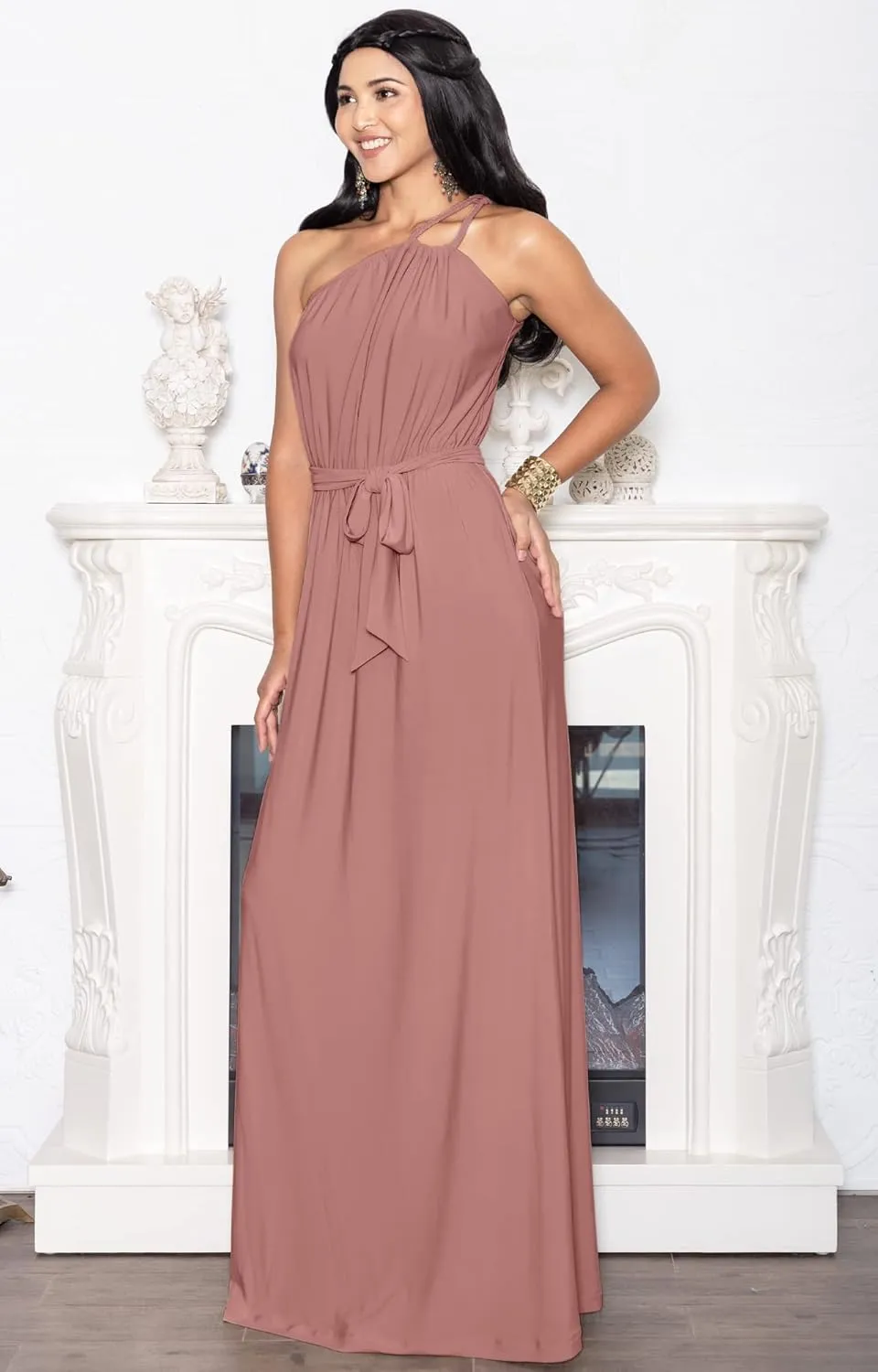 KOH KOH Womens Long Sleeveless One Shoulder Evening Summer Bridesmaid Maxi Dress