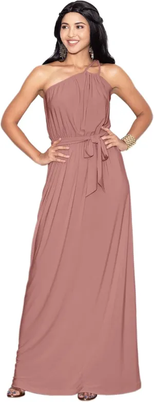KOH KOH Womens Long Sleeveless One Shoulder Evening Summer Bridesmaid Maxi Dress