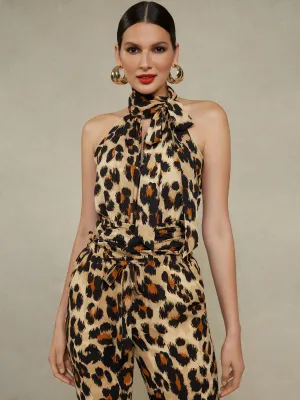 Leopard-Print Tie-Neck Halter Top