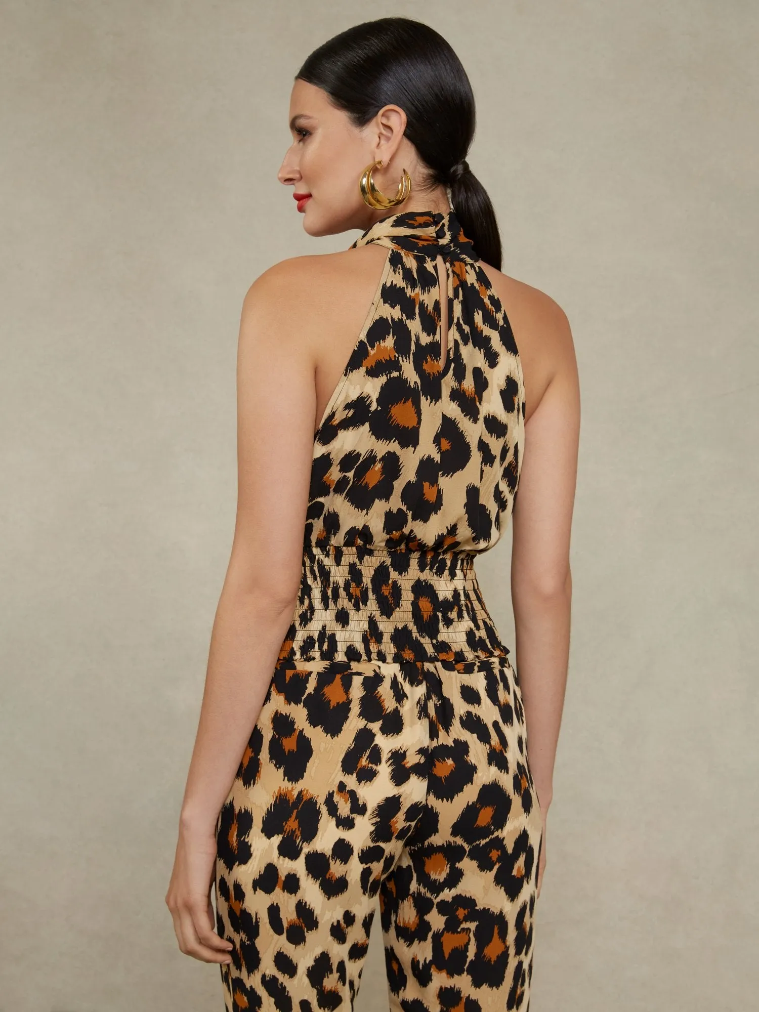 Leopard-Print Tie-Neck Halter Top