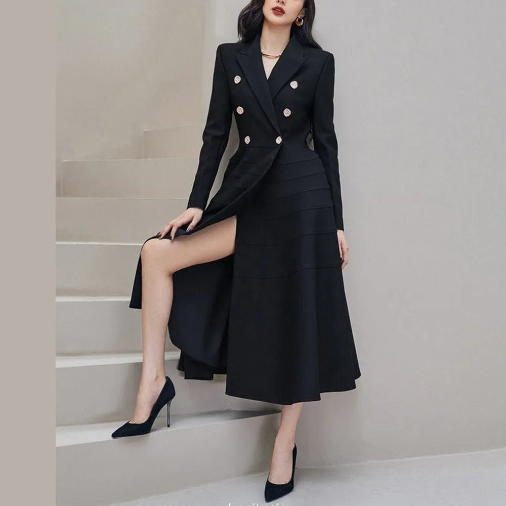 Long Polyester Coat With Rhinestone Buttons