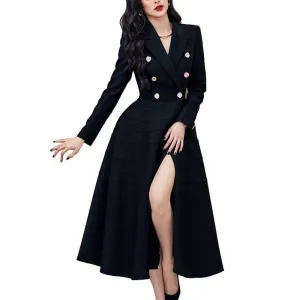 Long Polyester Coat With Rhinestone Buttons