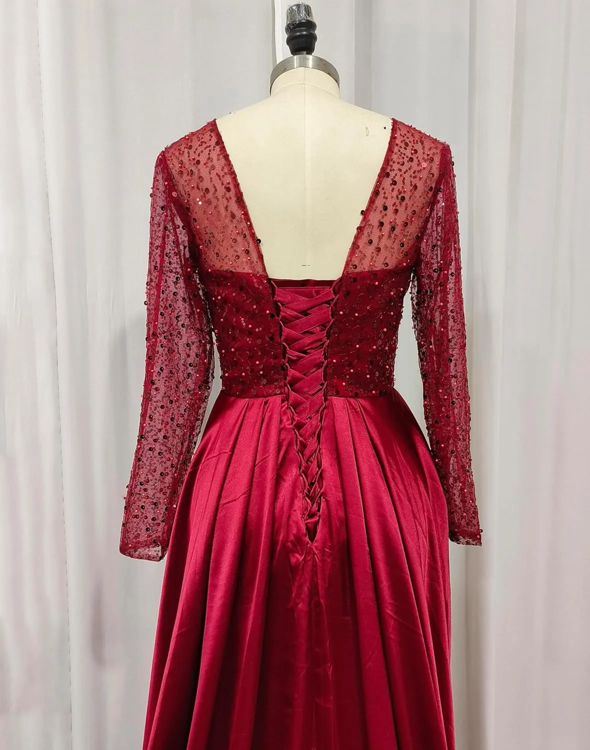 Long Sleeve Satin Prom Dresses for Women 2025 Mermaid Sequin Mock Neck Formal Evening Party Gown with Slit