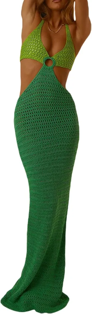 Low Cut Ribbed Knit Long Bodycon Sling Dress Sleeveless Spaghetti Straps Club Party Floral Maxi Dress for Women