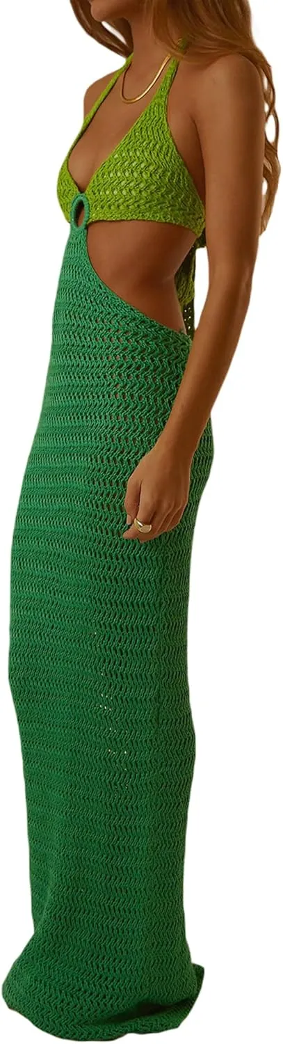Low Cut Ribbed Knit Long Bodycon Sling Dress Sleeveless Spaghetti Straps Club Party Floral Maxi Dress for Women