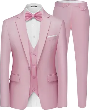 MAGE MALE Men's 3 Pieces Suit Elegant Solid One Button Slim Fit Single Breasted Party Blazer Vest Pants Set