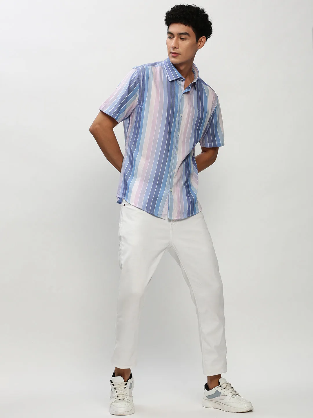 Men Multi Standard Slim Fit Multi Striped Cotton Casual Shirt