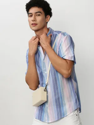 Men Multi Standard Slim Fit Multi Striped Cotton Casual Shirt