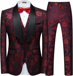 Men Suit 3 Piece Slim Fit Tuxedo for Men Paisley Suit Tux Shawl Lapel One Button Blazer Waistcoat Pant Set for Prom