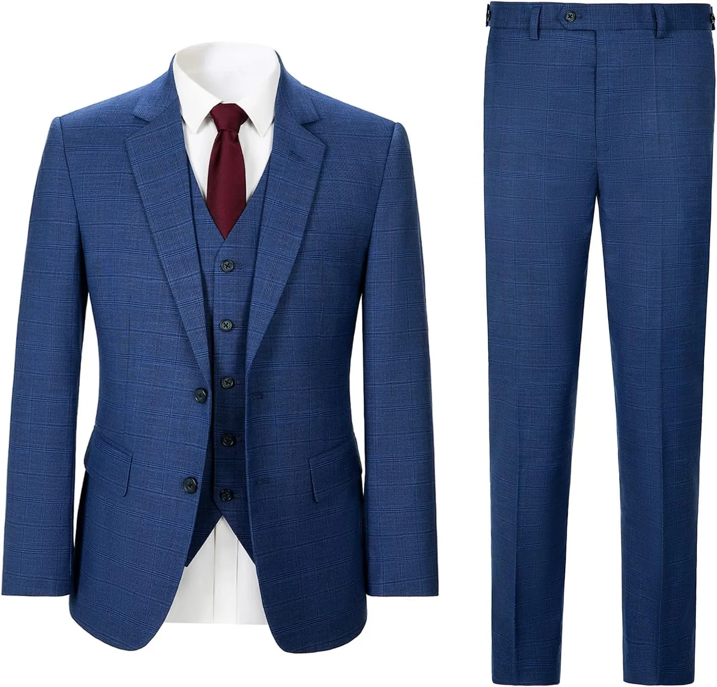 Men's 3 Pieces Slim Fit Plaid Suits Wedding Party Checked Tuxedo Blazer Jacket Vest Pants Suit Set