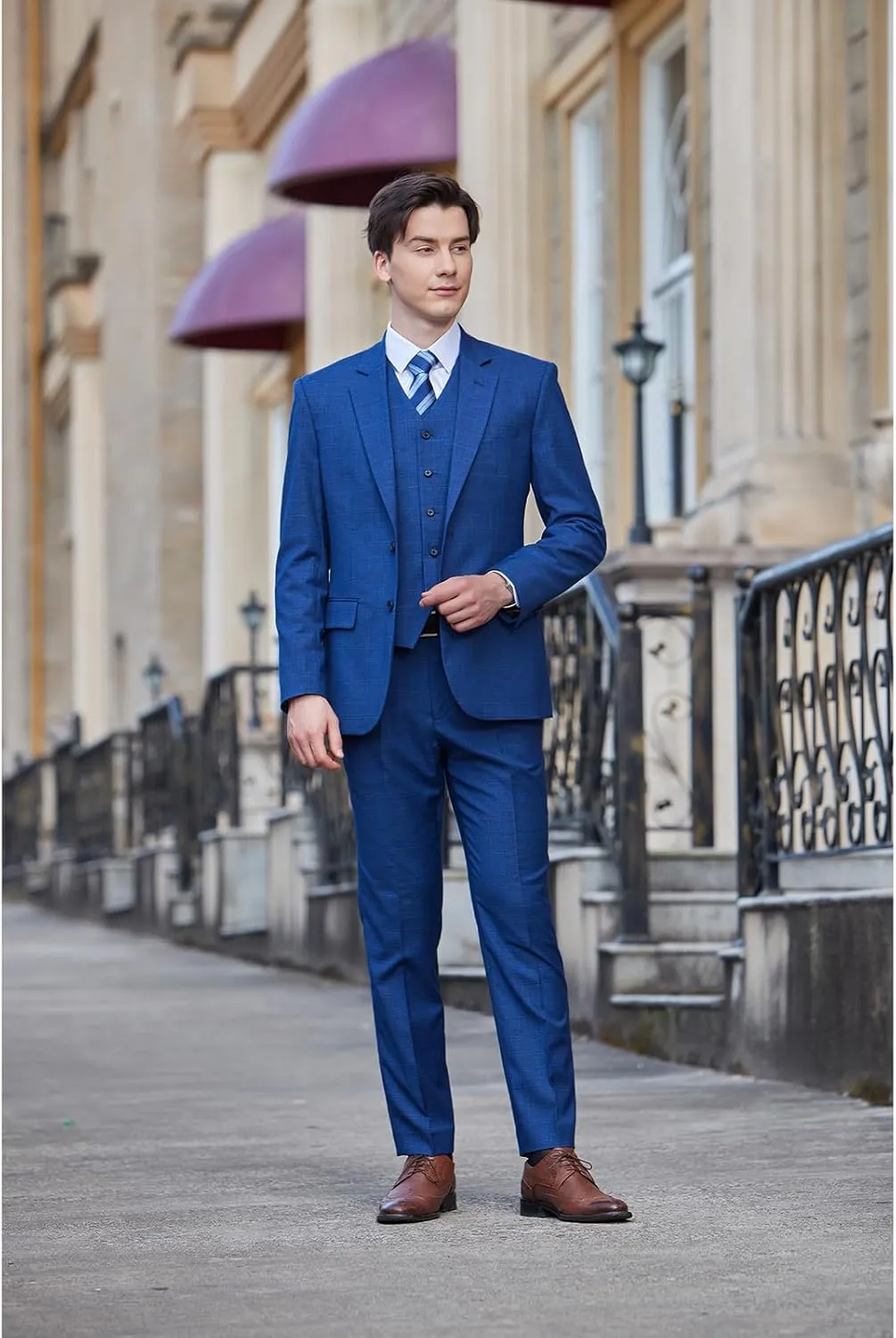Men's 3 Pieces Slim Fit Plaid Suits Wedding Party Checked Tuxedo Blazer Jacket Vest Pants Suit Set