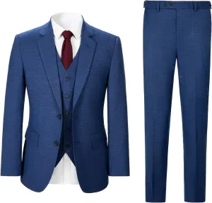 Men's 3 Pieces Slim Fit Plaid Suits Wedding Party Checked Tuxedo Blazer Jacket Vest Pants Suit Set