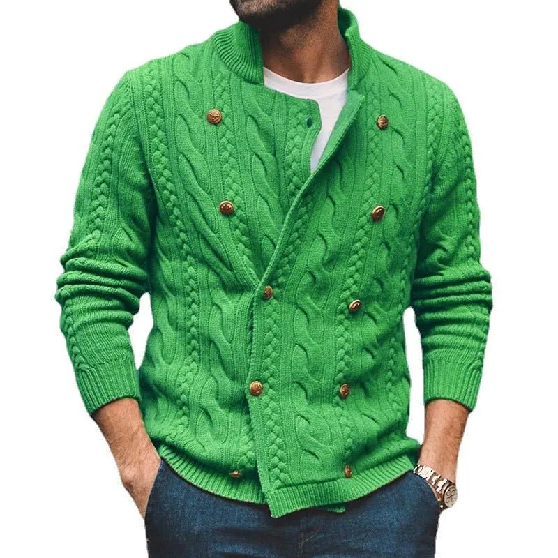 Men's Half Collar Double-Breasted Knitted Buttoned Sweaters