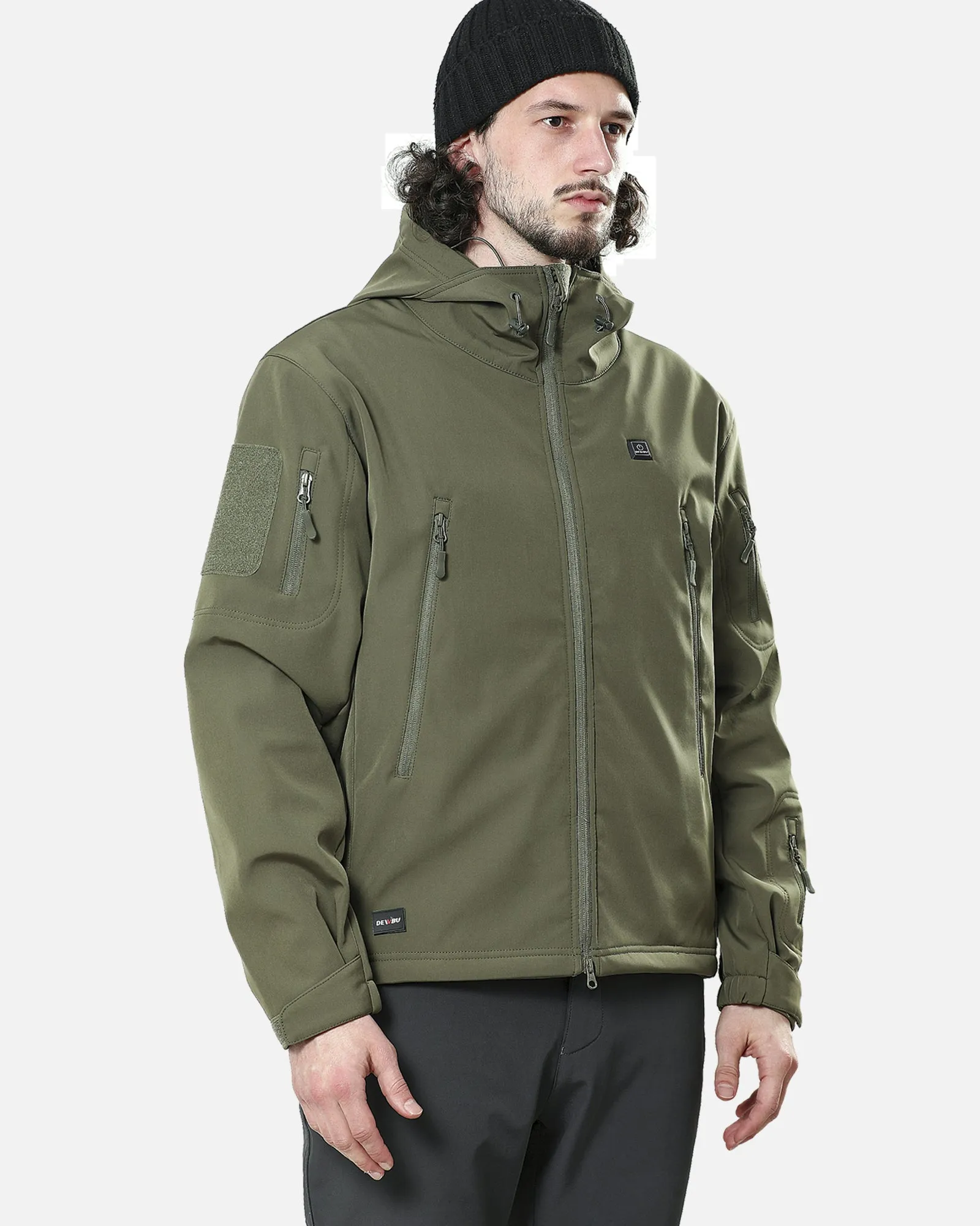 Men's Soft Shell Heated Jacket With 12V Battery Pack - Olive Green