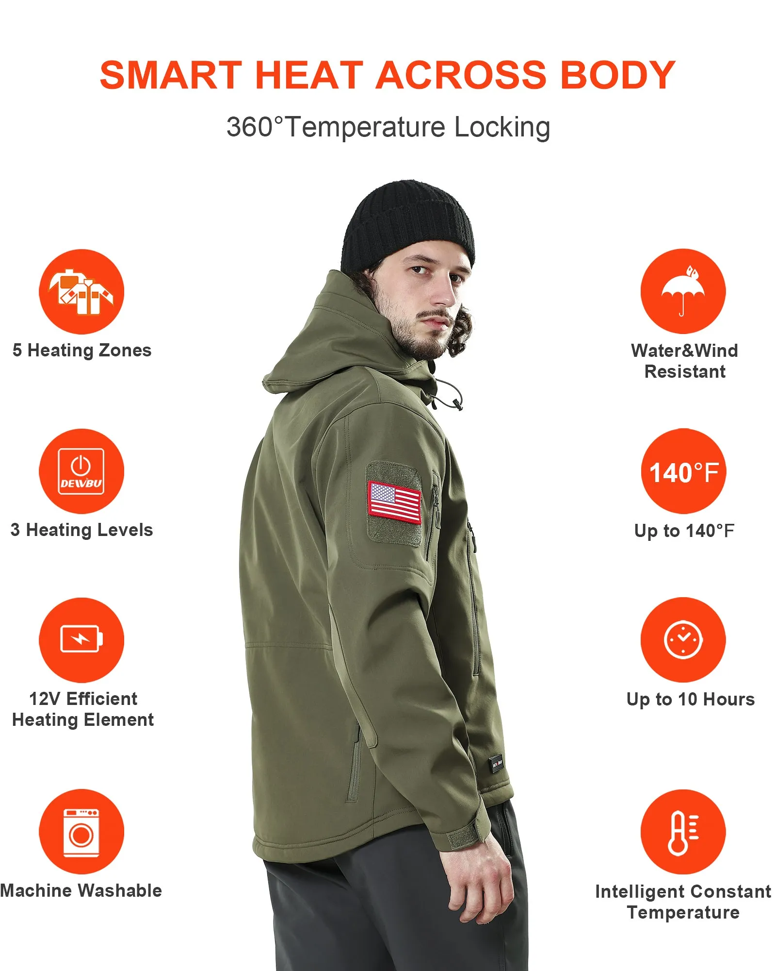 Men's Soft Shell Heated Jacket With 12V Battery Pack - Olive Green