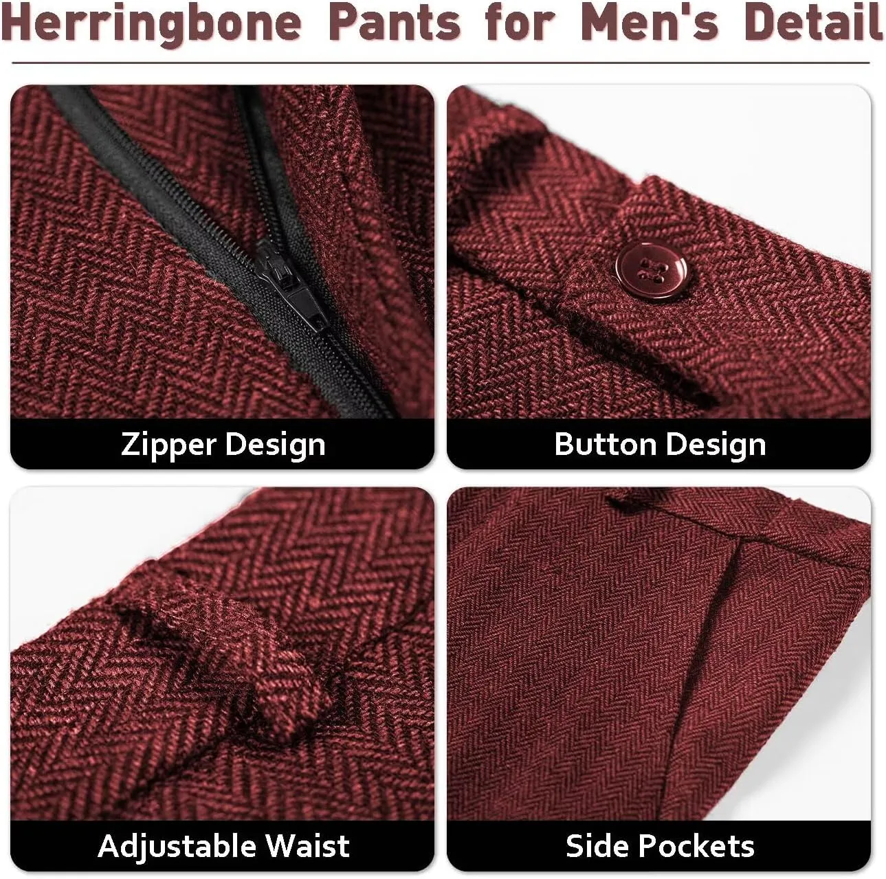 Mens Tweed Herringbone Suit Slim Fit 3 Pieces Mens Wedding Party Suit Groomsmen Tuxedos Prom Suit Jacket Vest Pants