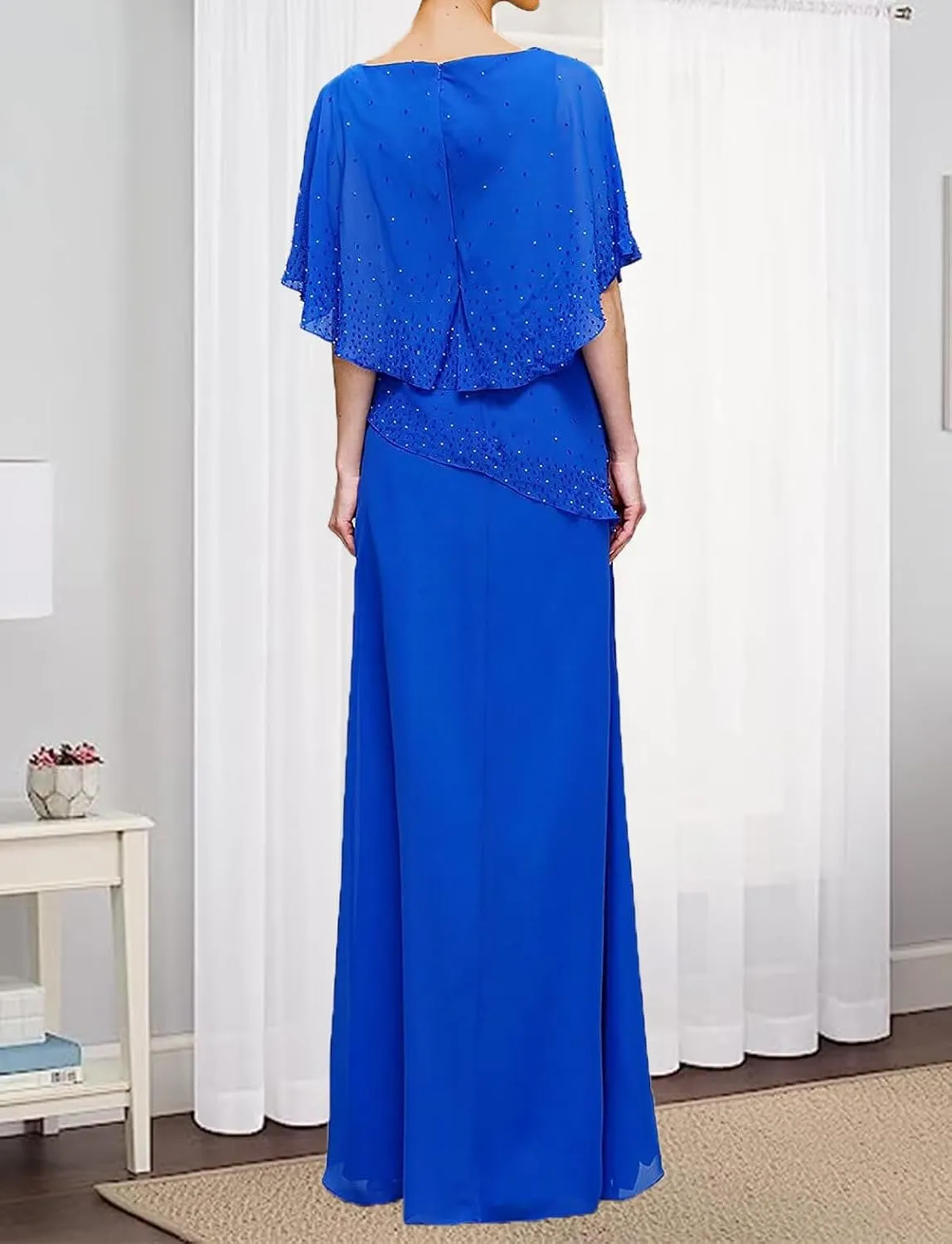Mother of The Bride Dresses Chiffon Overlay Cape Formal Evening Gowns for Women Wedding Guest Dress