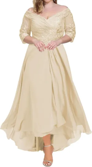 Mother of The Bride Dresses for Wedding 3/4 Sleeves Lace Chiffon Formal Dress for Women Plus Size