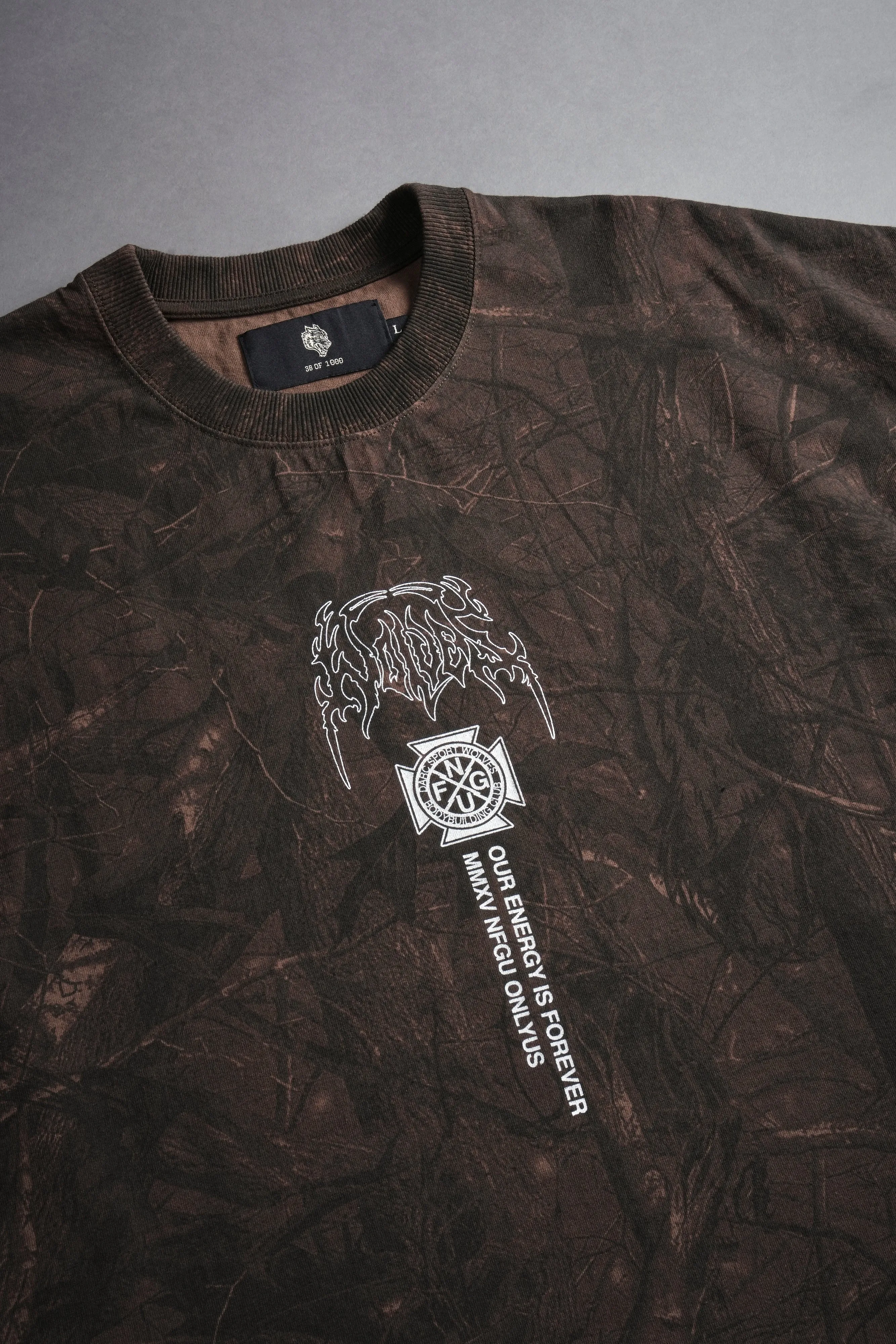 Mourning Star "Grunge" Cut Off Tee in Brown Driftwood Forest Camo