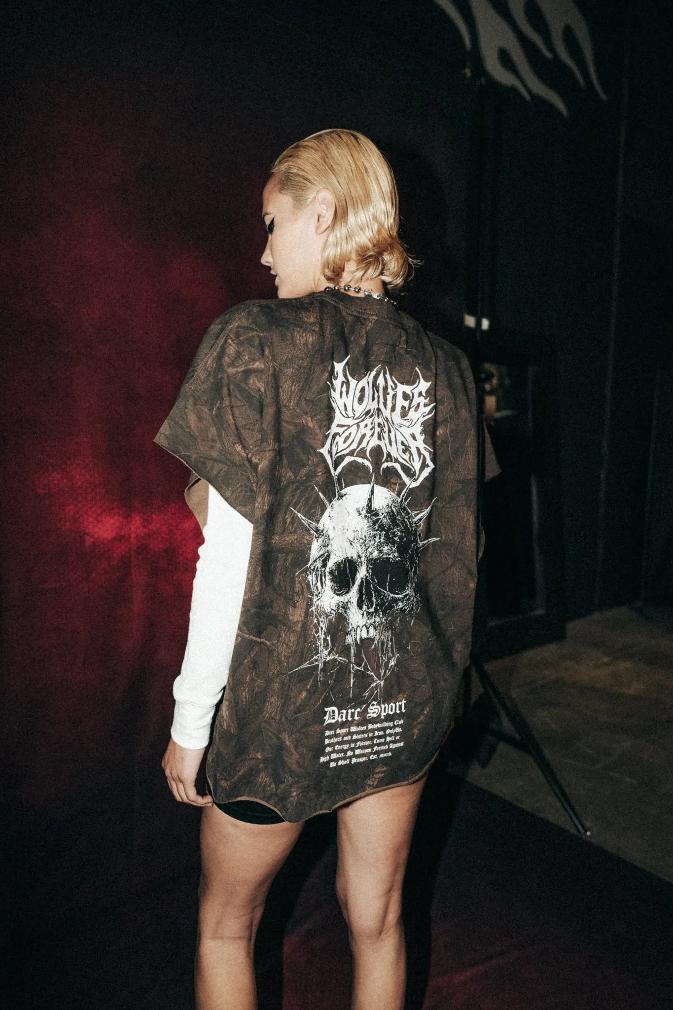 Mourning Star "Grunge" Cut Off Tee in Brown Driftwood Forest Camo