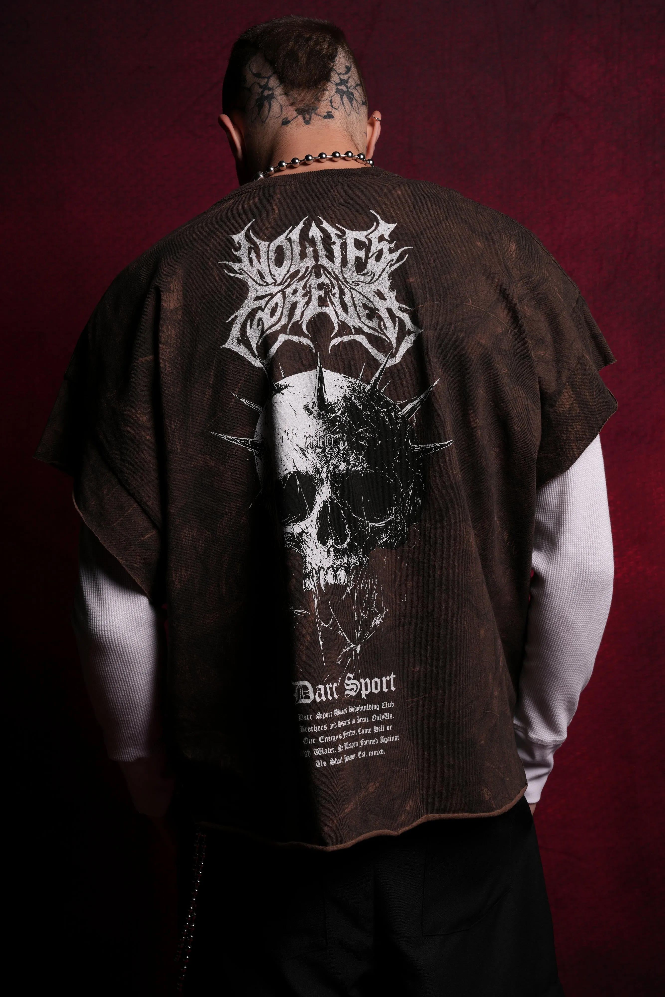 Mourning Star "Grunge" Cut Off Tee in Brown Driftwood Forest Camo