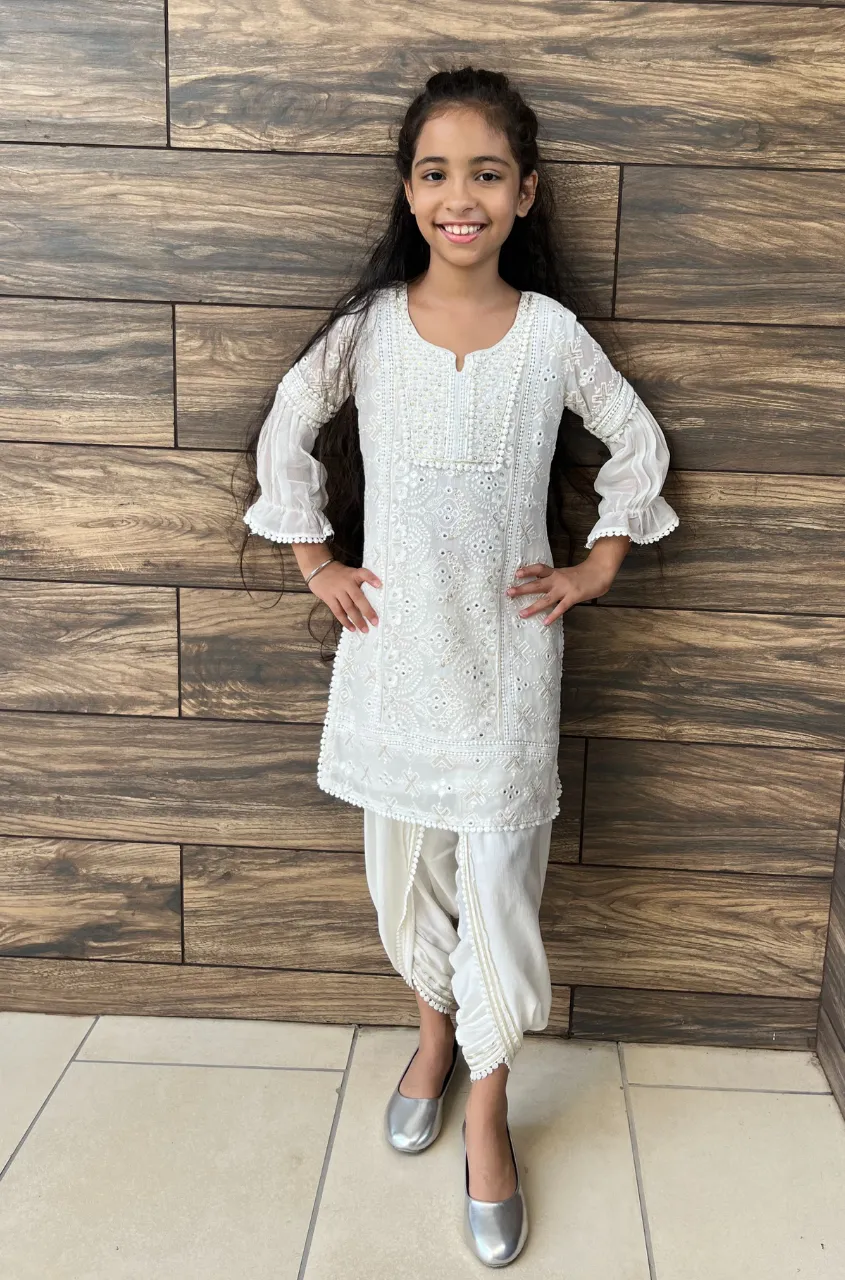 MUM & 'MINI'-MUM - Lucknowi Kurta with Tulip Pants 2.0- OFF WHITE