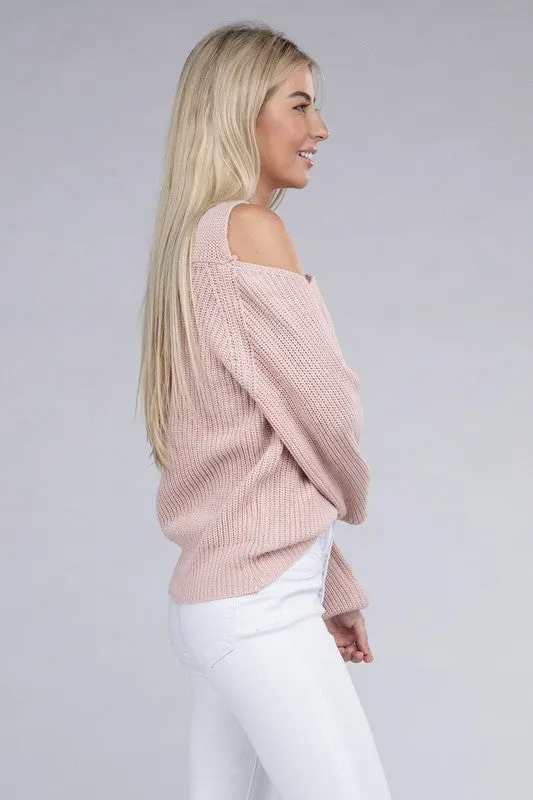 NUVI APPAREL Crossed Open Shoulder Sweater