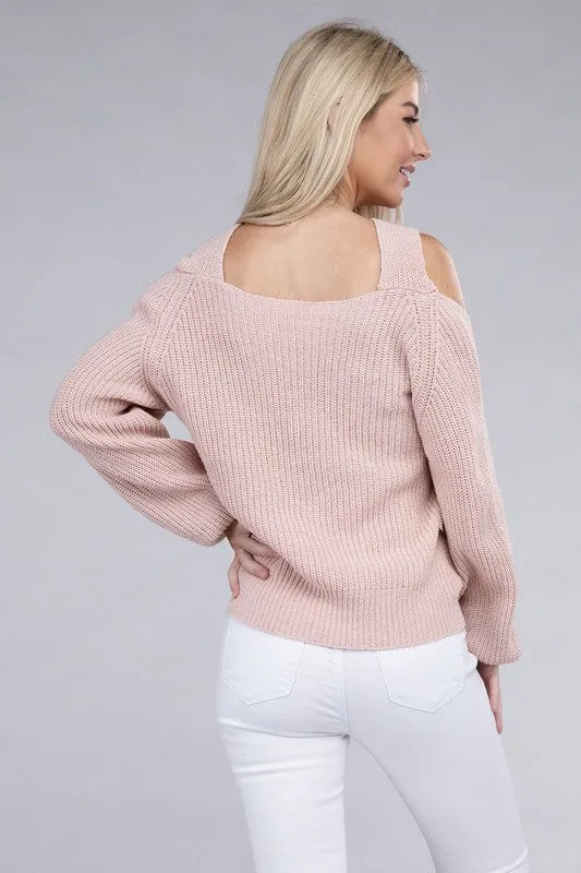 NUVI APPAREL Crossed Open Shoulder Sweater