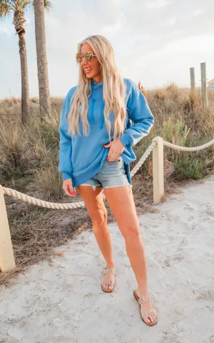 Ocean Blue All Day Fleece Side Slit Hoodie by Salty Wave*