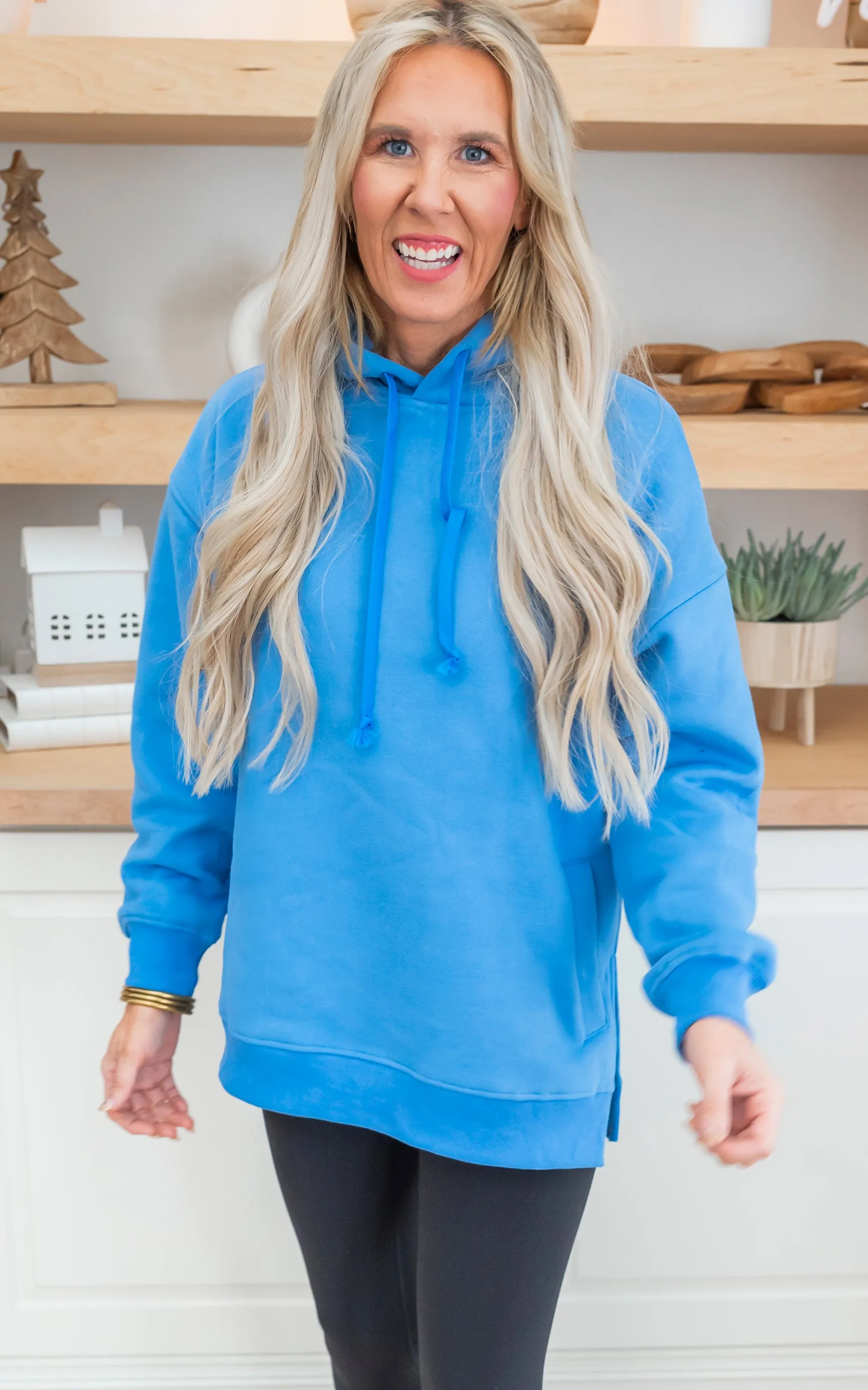 Ocean Blue All Day Fleece Side Slit Hoodie by Salty Wave*