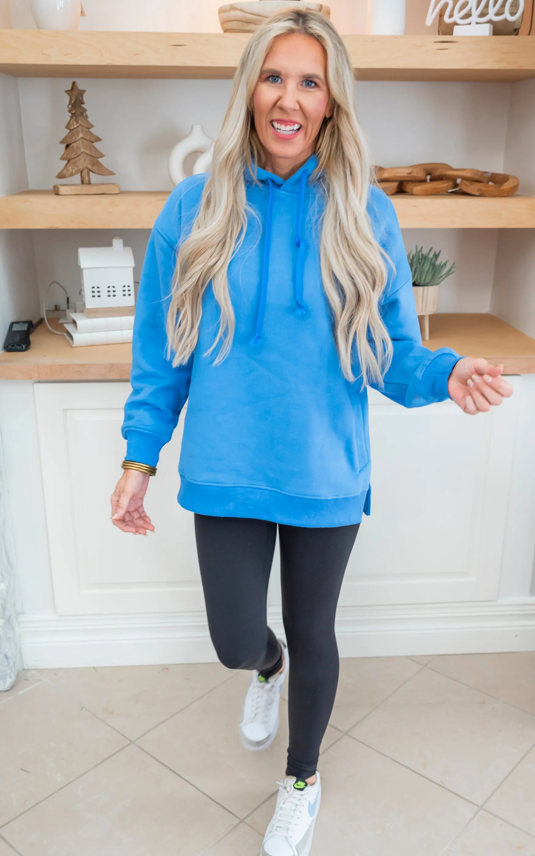 Ocean Blue All Day Fleece Side Slit Hoodie by Salty Wave*