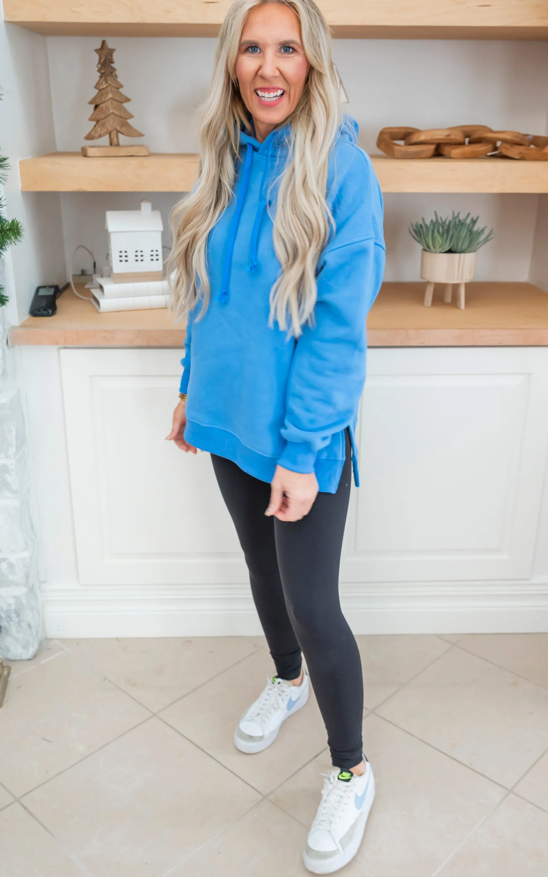 Ocean Blue All Day Fleece Side Slit Hoodie by Salty Wave*