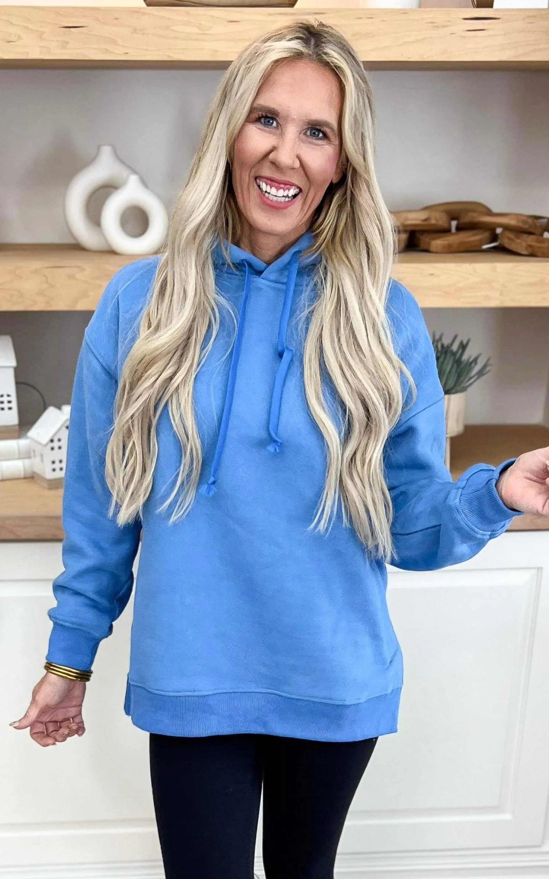 Ocean Blue All Day Fleece Side Slit Hoodie by Salty Wave*