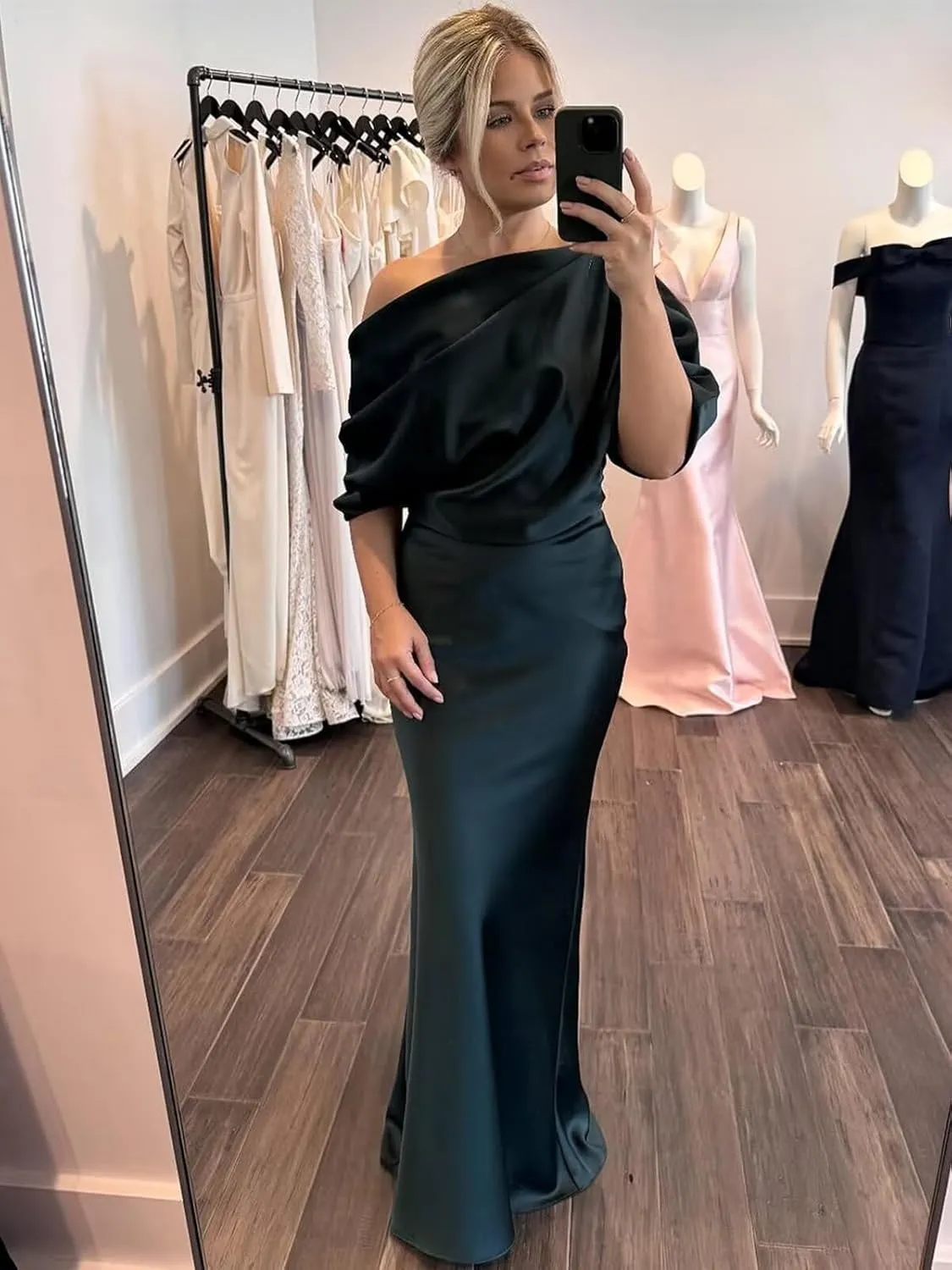 OFEYCHUN Satin Mother of The Bride Dresses for Wedding One Shoulder Mermaid Formal Dresses for Women