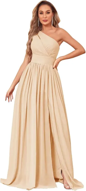 One Shoulder Bridesmaid Dresses for Wedding 2025 A Line Summer Chiffon Formal Evening Dresses Long with Slit