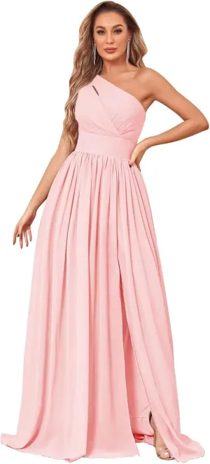 One Shoulder Bridesmaid Dresses for Wedding 2025 A Line Summer Chiffon Formal Evening Dresses Long with Slit