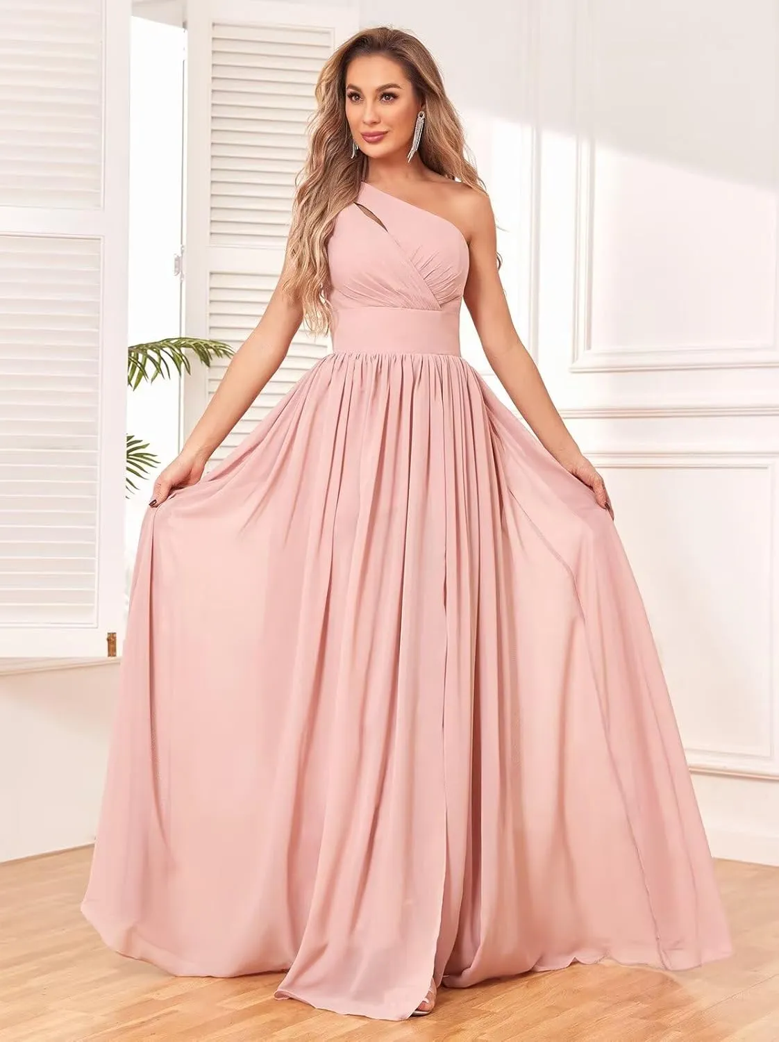 One Shoulder Bridesmaid Dresses for Wedding 2025 A Line Summer Chiffon Formal Evening Dresses Long with Slit