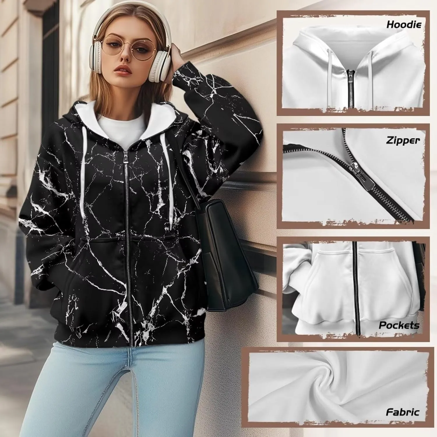 Oversized Hoodies Sweatshirts for Women Full-Zip Fall/Winter Fashion Outfits Casual Jacket with Pockets XS-4XL