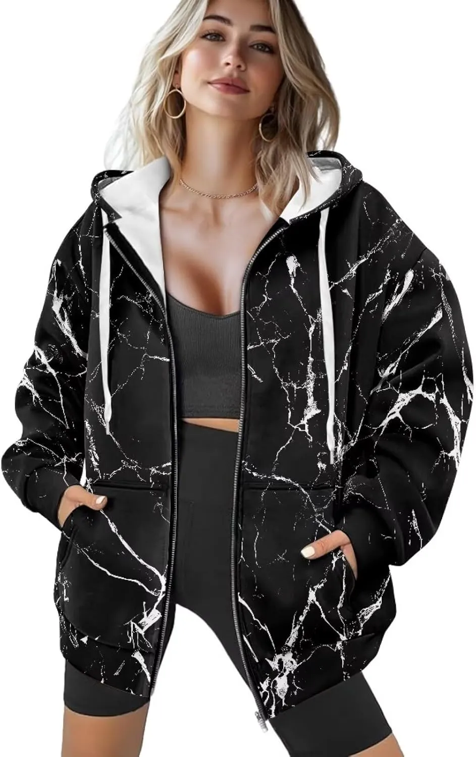 Oversized Hoodies Sweatshirts for Women Full-Zip Fall/Winter Fashion Outfits Casual Jacket with Pockets XS-4XL