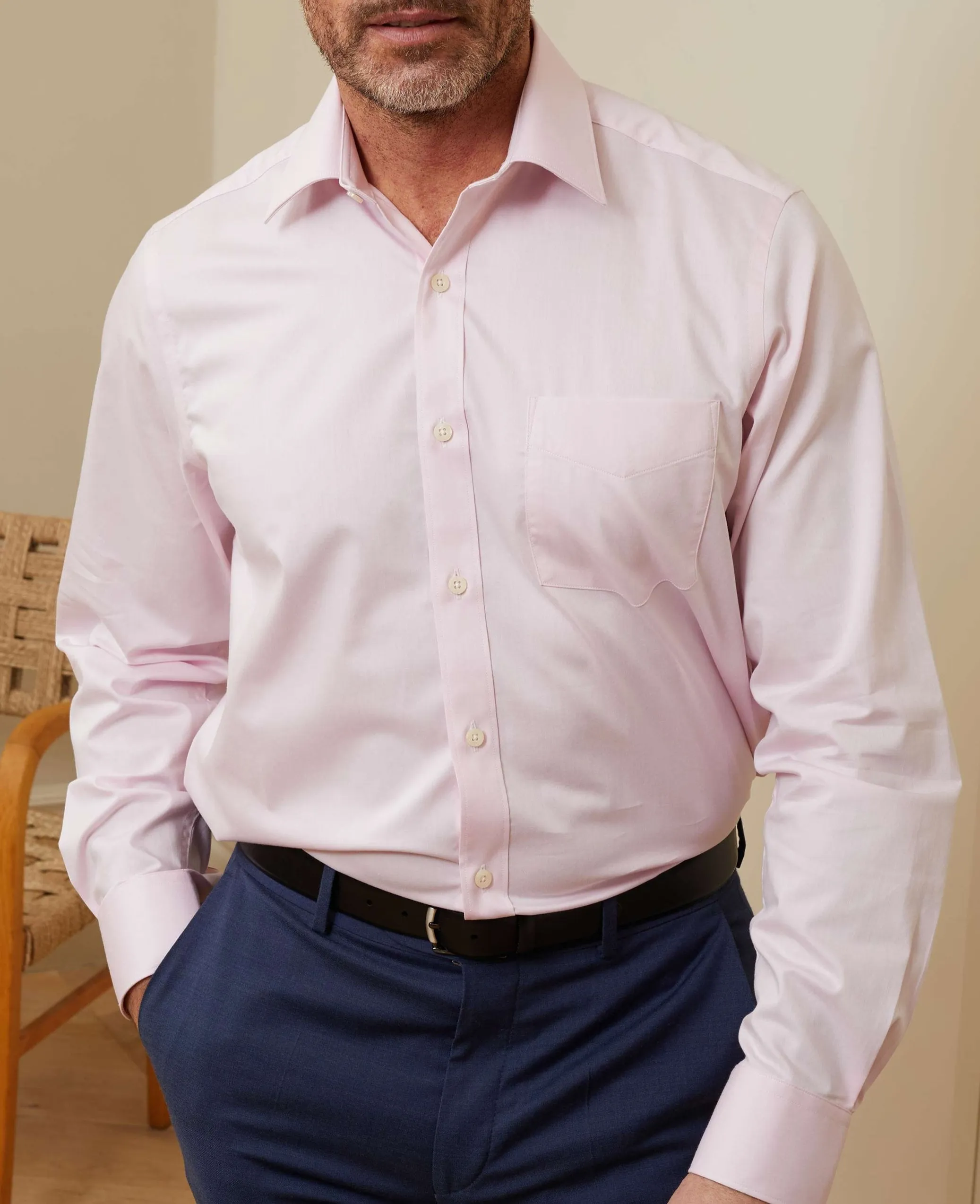 Pale Pink Fine Twill Classic Fit Formal Shirt - Single or Double Cuff