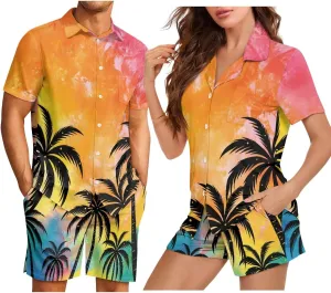 Personalized Pattern Pajama Set For Couples - Women Men Sleepwear Short Sleeve Short Pants Holiday PJs Matching Sets